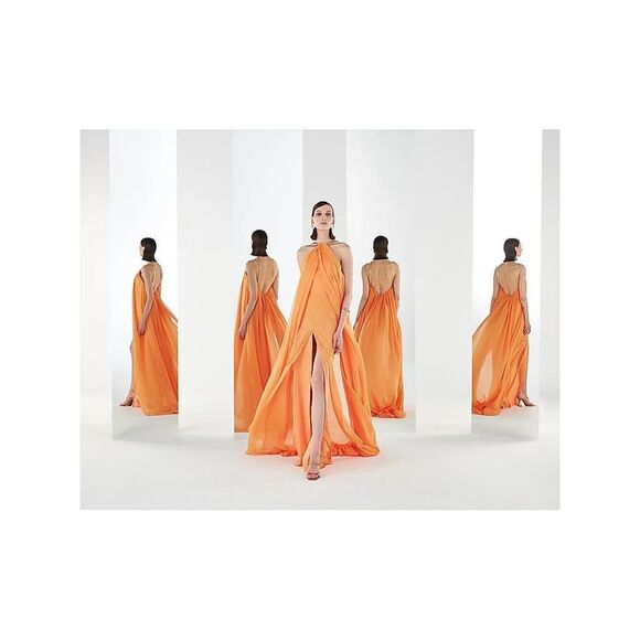 Ozgur Masur Layered Chain-Link Strap Gown Size 36(4) $1795 - Picture 1 of 10